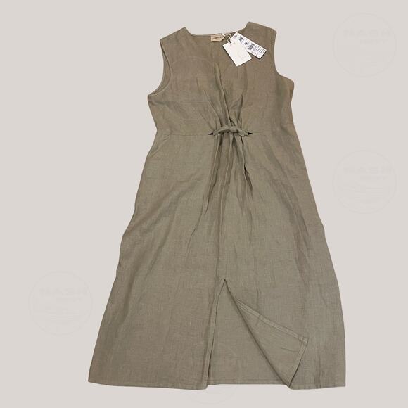 Cartoon 100% Linen Midi Dress 42, US 10 12 L | Minimalist, Pockets, Khaki NWT - Picture 1 of 8